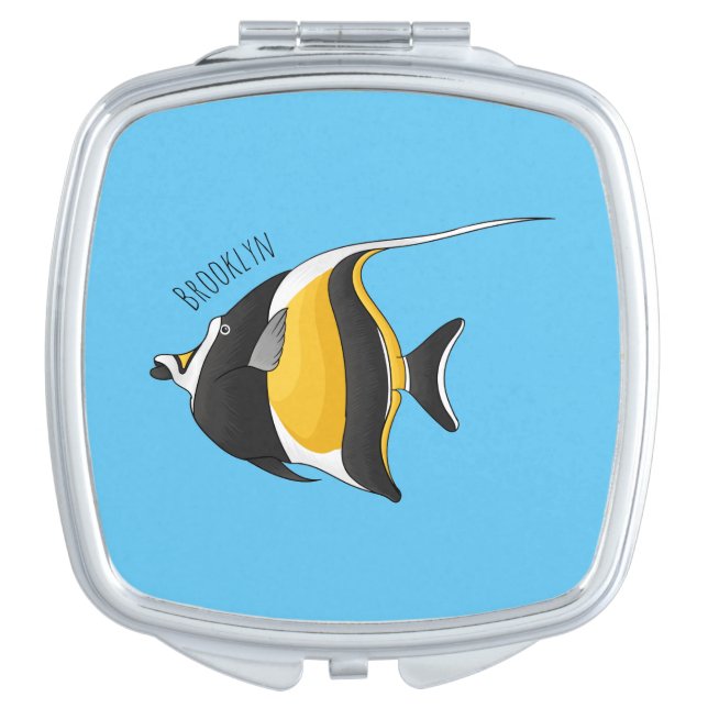 Moorish idol fish cartoon illustration  compact mirror (Front)