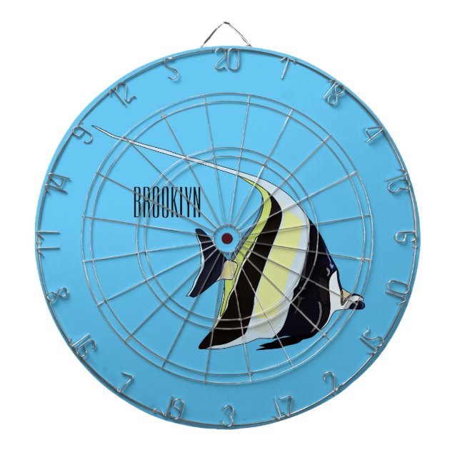 Moorish idol fish cartoon illustration dart board (Front)