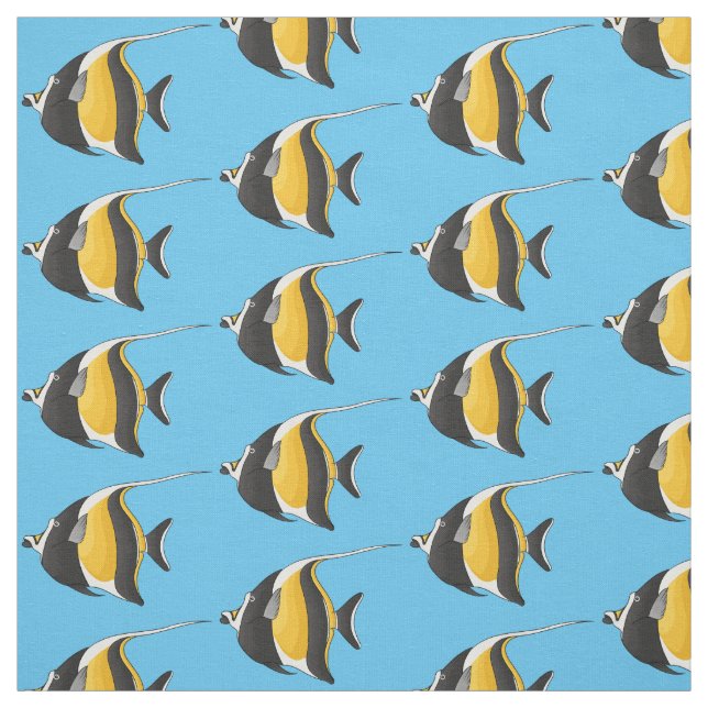 Moorish idol fish cartoon illustration fabric (Swatch)