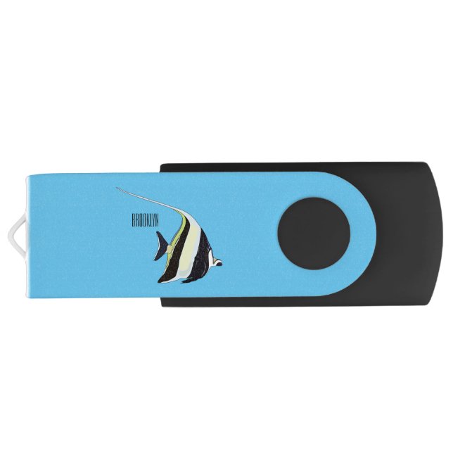 Moorish idol fish cartoon illustration flash drive (Back)