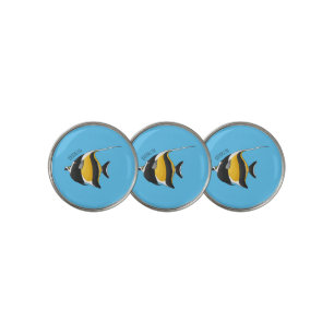 Moorish idol fish cartoon illustration golf ball marker