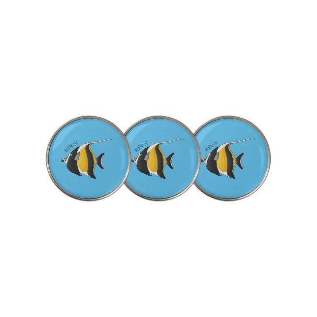 Moorish idol fish cartoon illustration  golf ball marker (3 Up)