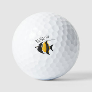 Moorish idol fish cartoon illustration golf balls