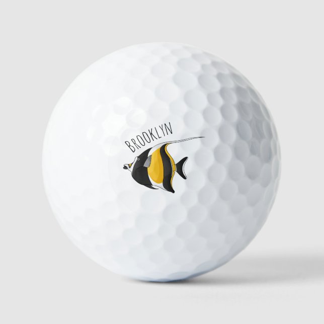Moorish idol fish cartoon illustration  golf balls (Front)