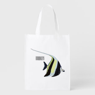 Moorish idol fish cartoon illustration grocery bag