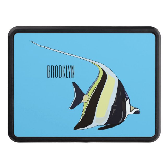 Moorish idol fish cartoon illustration hitch cover (Front)