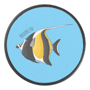 Moorish idol fish cartoon illustration hockey puck