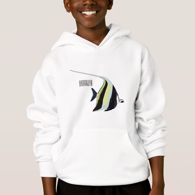 Moorish idol fish cartoon illustration hoodie (Front)