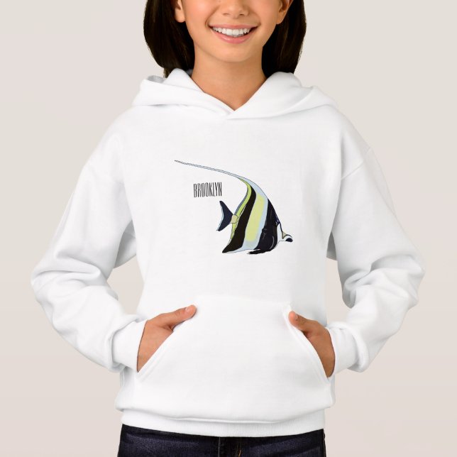 Moorish idol fish cartoon illustration hoodie (Front)