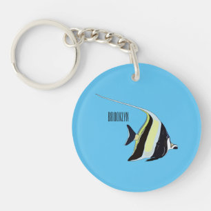 Moorish idol fish cartoon illustration keychain