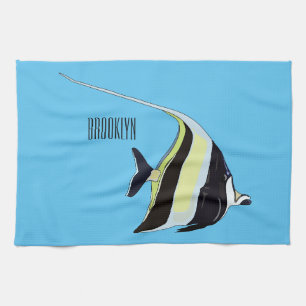 Moorish idol fish cartoon illustration kitchen towel