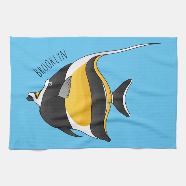 Moorish idol fish cartoon illustration  kitchen towel (Horizontal)