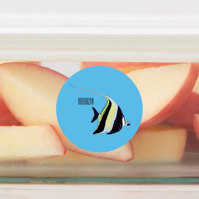 Moorish idol fish cartoon illustration labels (Affixed)