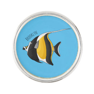 Moorish idol fish cartoon illustration  lapel pin