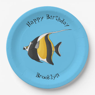 Moorish idol fish cartoon illustration paper plates