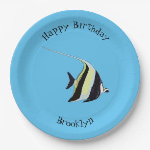 Moorish idol fish cartoon illustration paper plates