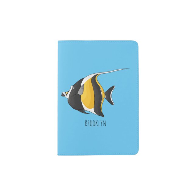 Moorish idol fish cartoon illustration passport holder (Front)
