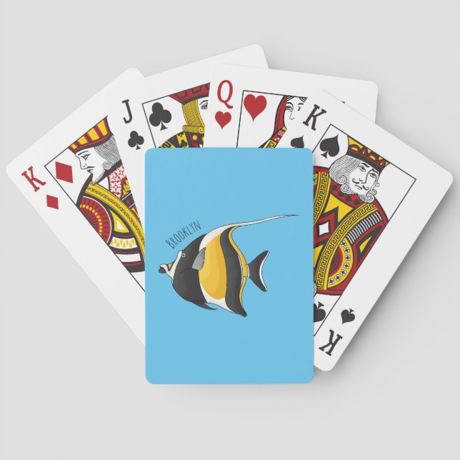 Moorish idol fish cartoon illustration  poker cards (Back)