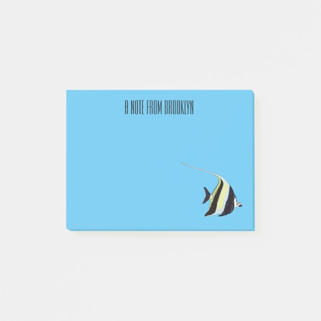 Moorish idol fish cartoon illustration post-it notes (Front)