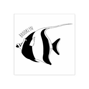 Moorish idol fish cartoon illustration rubber stamp