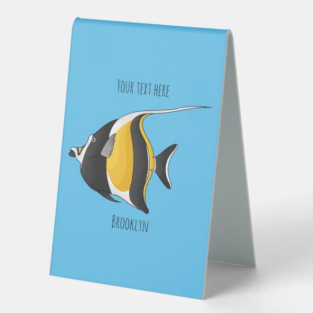 Moorish idol fish cartoon illustration table tent (Front)