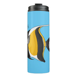 Moorish idol fish cartoon illustration  thermal tumbler