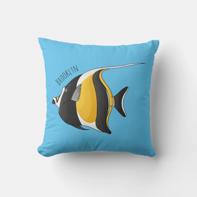 Moorish idol fish cartoon illustration  throw pillow (Front)