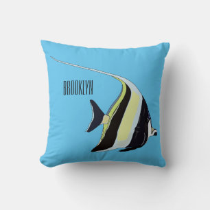Moorish idol fish cartoon illustration throw pillow