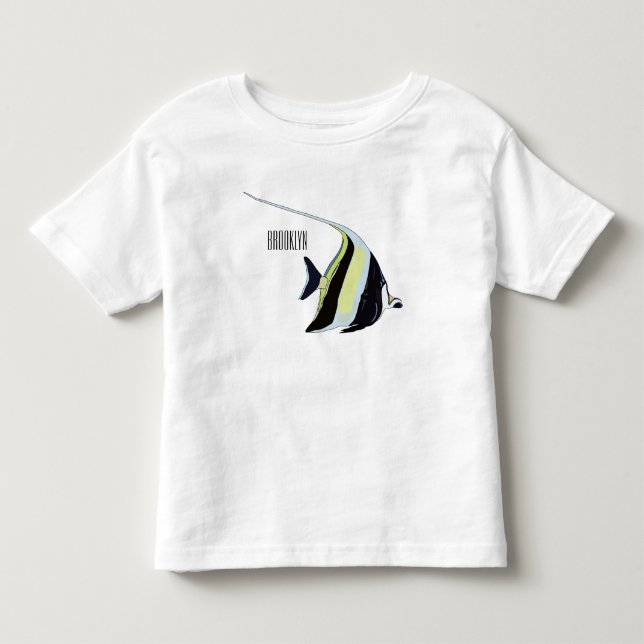 Moorish idol fish cartoon illustration toddler t-shirt (Front)