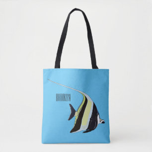 Moorish idol fish cartoon illustration tote bag