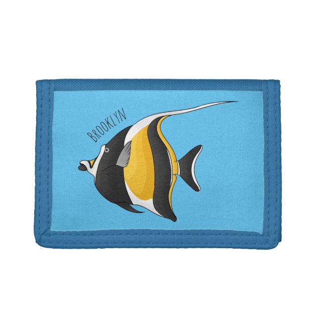 Moorish idol fish cartoon illustration trifold wallet (Front)