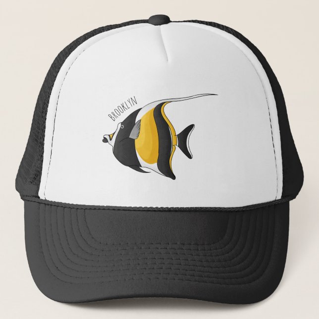 Moorish idol fish cartoon illustration   trucker hat (Front)