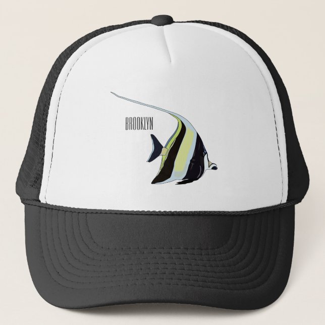 Moorish idol fish cartoon illustration trucker hat (Front)