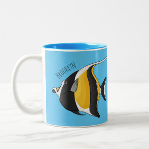 Moorish idol fish cartoon illustration Two-Tone coffee mug