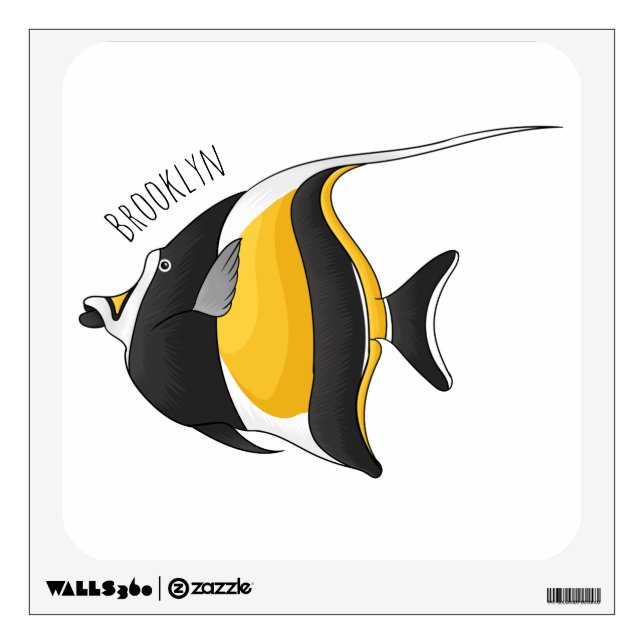Moorish idol fish cartoon illustration  wall decal (Front)