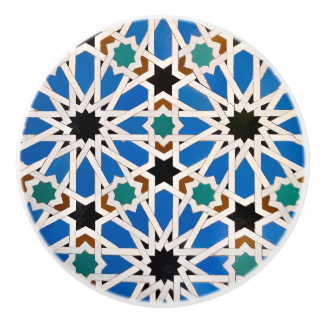 Moorish Moroccan Blue Ceramic Knob (Front)