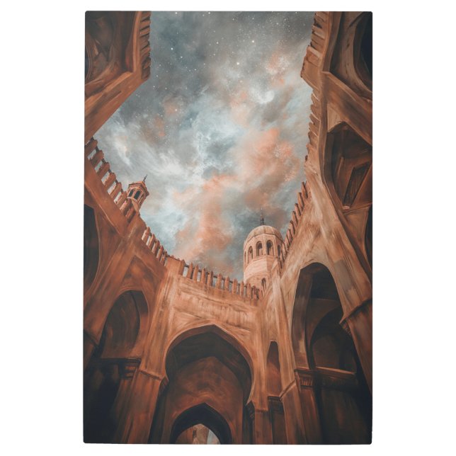 Moorish Palace Courtyard: A Celestial Dreamscape  Metal Print (Front)