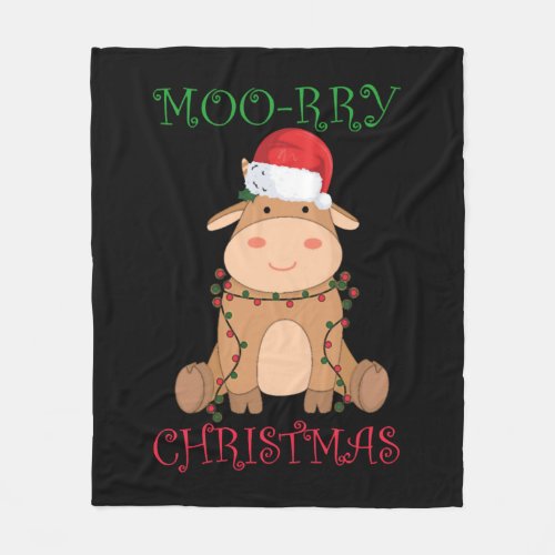 Moorry Christmas Cow Santa Christmas Puns Animals Fleece Blanket