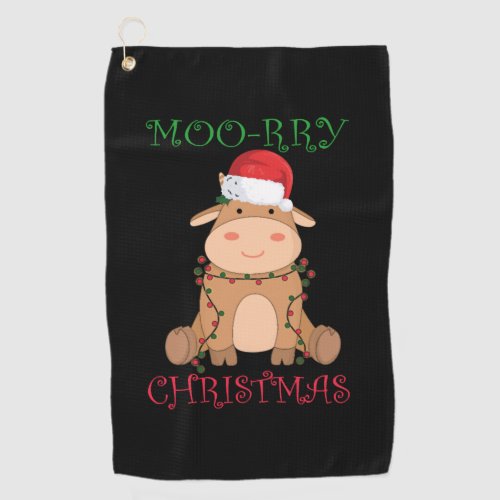 Moorry Christmas Cow Santa Christmas Puns Animals Golf Towel