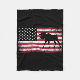Moose 4th Of July American Flag America Patriotic Fleece Blanket