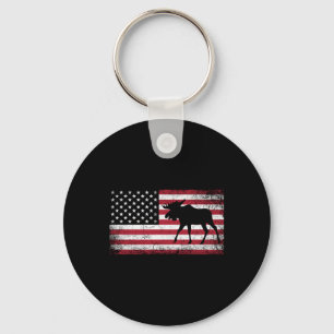 Moose 4th Of July American Flag America Patriotic  Keychain