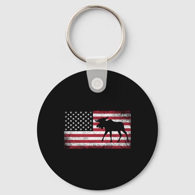 Moose 4th Of July American Flag America Patriotic  Keychain (Front)