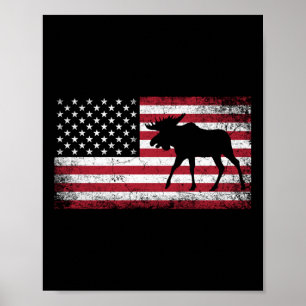 Moose 4th Of July American Flag America Patriotic  Poster