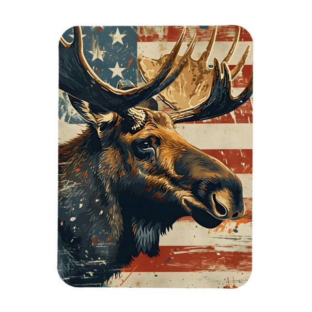 Moose American Flag Vintage Magnet (Vertical)