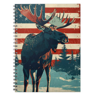 Moose American Flag Vintage Notebook