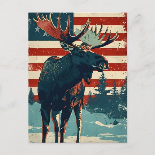 Moose American Flag Vintage Postcard