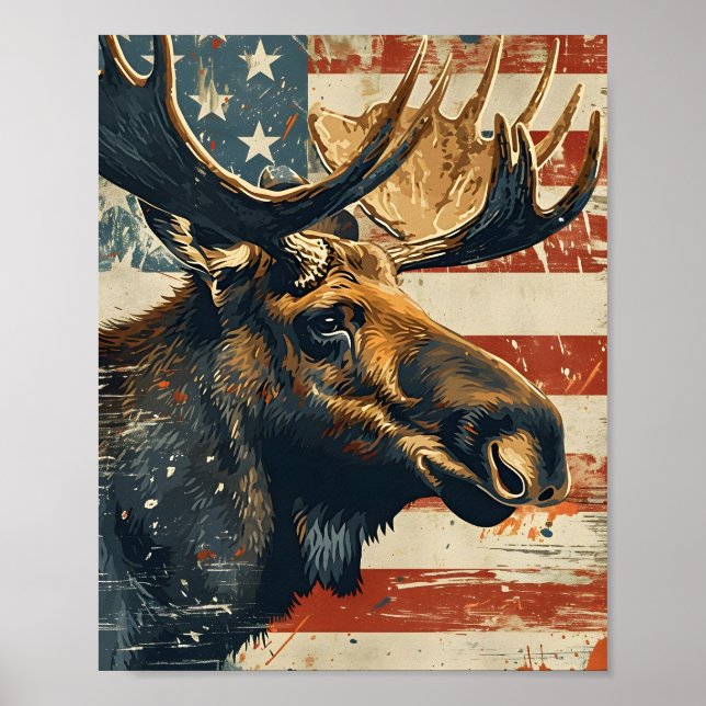 Moose American Flag Vintage Poster (Front)
