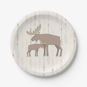 Moose and baby boho Paper Plates