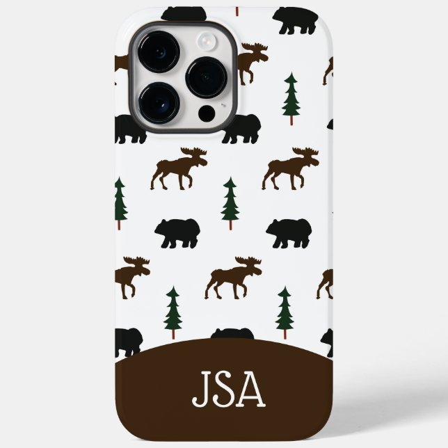 Moose and Bear Rustic Cell Phone Case Monogrammed (Back)
