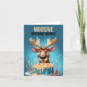 Moose and Birthday Cake Cute Moose Letterpress Thank You Card